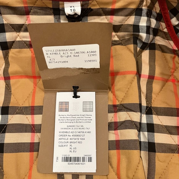 Burberry Red Quilted Belted Jacket XL (NWT) - Picture 4 of 6